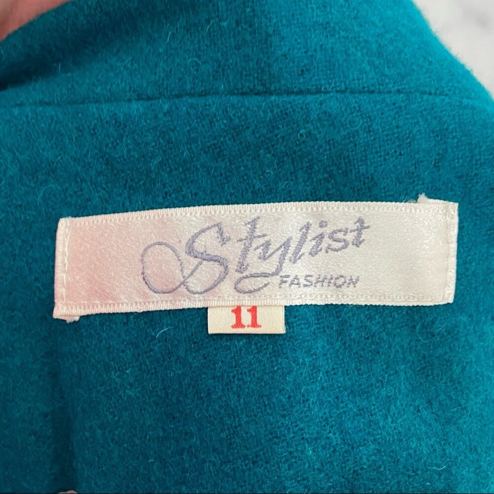 Vintage Double Breasted Blazer Teal Floral Appliqué 90s Prairie Western Size L - Picture 12 of 13